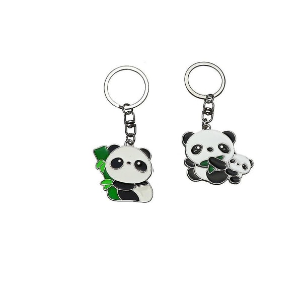 Sæt med 2 søde tegneserie metal panda tema nøglering nøglering hængende ornament souvenirgavepose nøgle dekoration