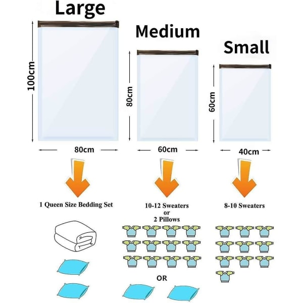 Vakuumförvaringsväskor, återanvändbara resevakuumförvaringsöverdrag 8 påsar av 2(80x100), 4(60x80) 2(60x40) kompressionspåsar för madrasser, kläder, täcken, sängkläder, p