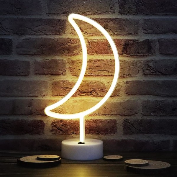 LED Moon Neon Signs, Crescent Night Lights USB paristokäyttöinen kuulamppu syntymäpäiväjuhliin, häihin, Halloweeniin, (lämmin valkoinen)