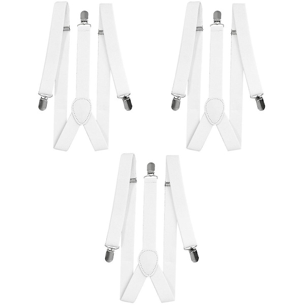 3-pack 2,5 cm Solida Suspender Y-form med 3 Klämmor för Män och Kvinnor (vit) 3-pack 3pcs