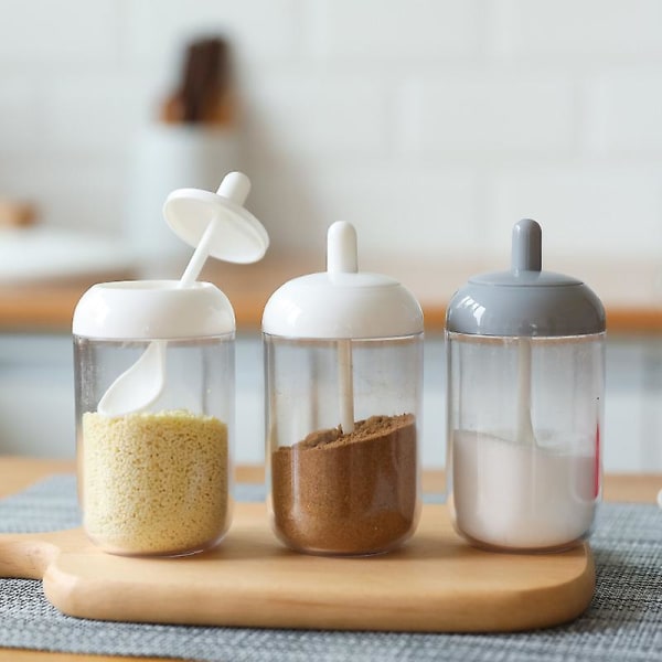 1 st Kryddställ i plast Kryddburkar Kryddströare Saltströare Behållare Pepparströare med sked