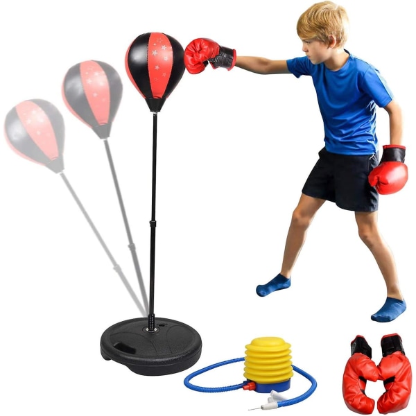 Punching Ball Set Med Pump Boxningshandskar För Ungdom Barn Höjd Justerbar 80-110 Cm