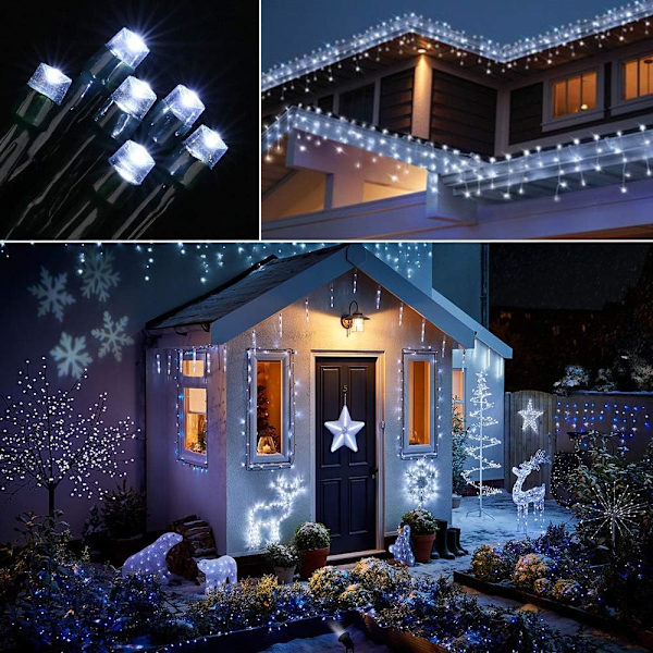 200 LED Solcellelys Garland Dekorasjon Utendørs Belysning Høytidsdekorasjon Lys Kald Hvit