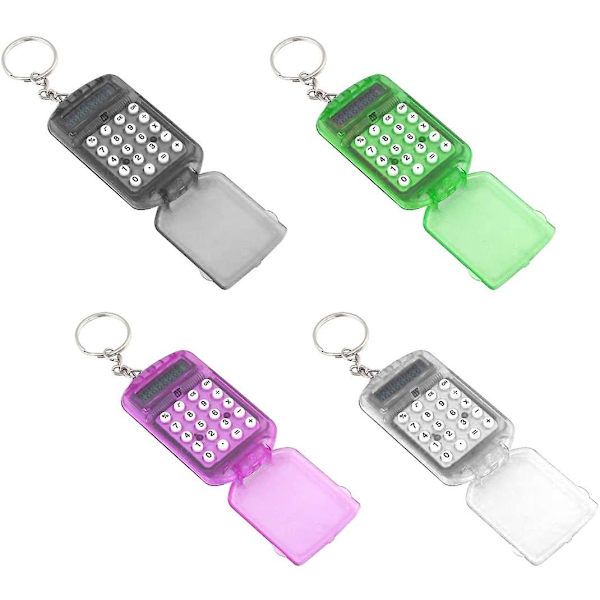 Minikalkulator med nøkkelring, 8-sifret display, plastkasse, bærbar lommestørrelse, kalkulator for studenter, skoleutstyr, lilla Purple