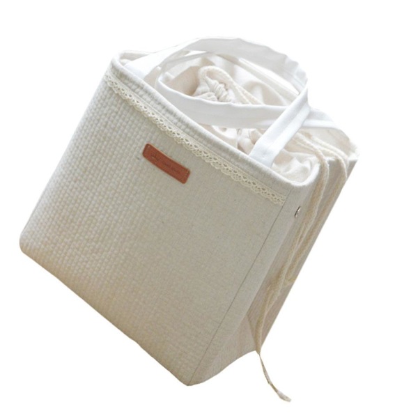 Återanvändbar Lunchväska i Bomull och Linne Isolerad Lunchväska Lunchbox Väska Handväska Kylväska F White 22*16cm