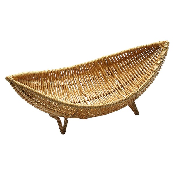 Vävd Skeppsformad Korg Frukt Serveringsbricka Fruktkorg Grönsakskorg Äggkorg För Köket Coffee 29X14.5X12CM