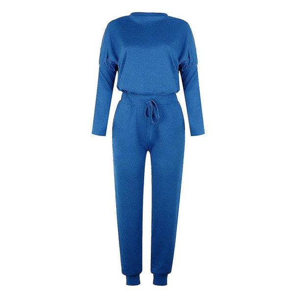 Dame Løstsittende Todelt Sett Solid Langærmet Topp Vest Casual Bukser Sweatsuit LBlå Blue L