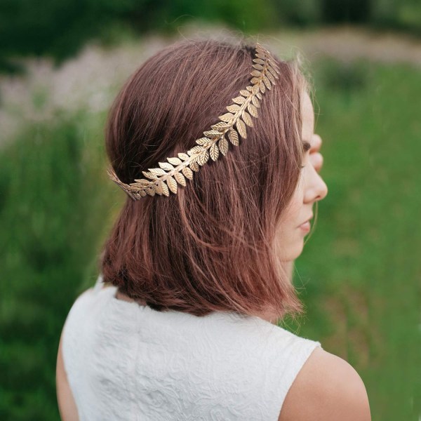 Grekiskt bladguld pannband gudinna pannband guldblad gren krona bröllopshuvud för kvinnor flickor brud (gyllene)