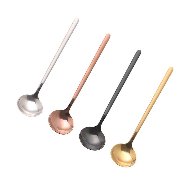 4pcs 304 Stainless Steel Coffee Spoon Creative Dessert Spoon Stirring Spoon Small Round Spoon (17cm)Rose golden17cm