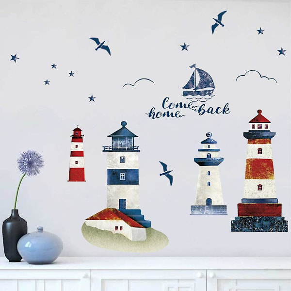 Lighthouse Väggdekaler Segelbåt Under Vatten Väggdekal Nautisk Måskdekal Vardagsrum Badrum