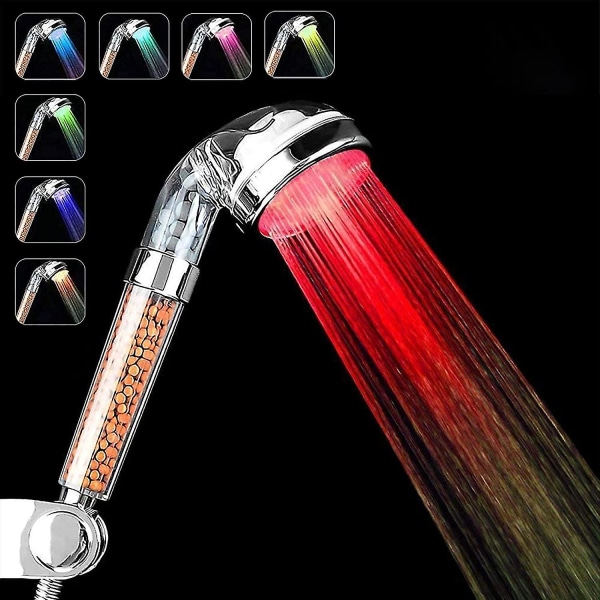 Dusjhode, LED-dusjhode med 7 farger, LED-dusjhode for baderomsbad – Høytrykksvannsparing – Høy filtrering med tre nivåer negativt