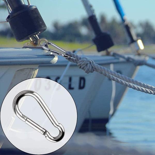 Karabinhage Kraftig Rustfrit Stål Karabinhage Snap Hook Gauge Stål Karabine Drejelig Fjederklemme Til Udendørs Vandreture Camping Fiskeri (4 stk, Sølv)