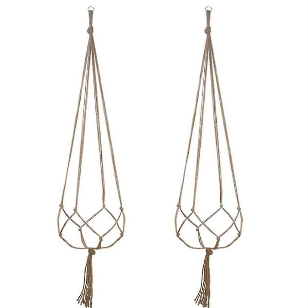 2 Makramé Rep Blomkruka Hängande Korg Tak Växthängare Vävd Hamparepsnätpåse Hängande Hållare (105cm)