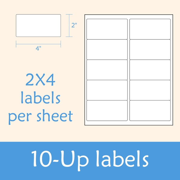 2” x 4” (800Labels) Shipping Address Labels, Printable White Sticker Labels,Permanent Adhesive (10 Labels/Sheet, 80 Sheets)