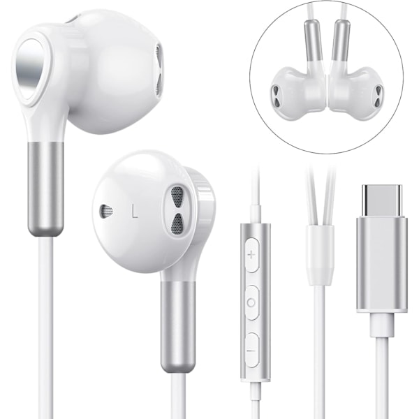 USB-C Hörlurar för Samsung Galaxy S23 Ultra S22 S21 FE S20 A53 A54 USB-C Hörlurar Vit_RY