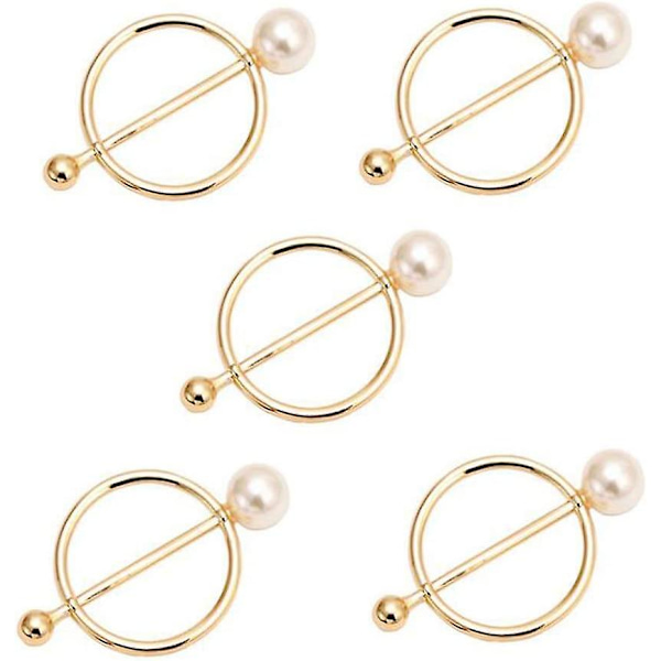 Zinklegering Pärlor Rund Scarfsring, pärlring Scarf Clip Spänne, används för att fixera dina kläder, scarfar (5st, Guld)