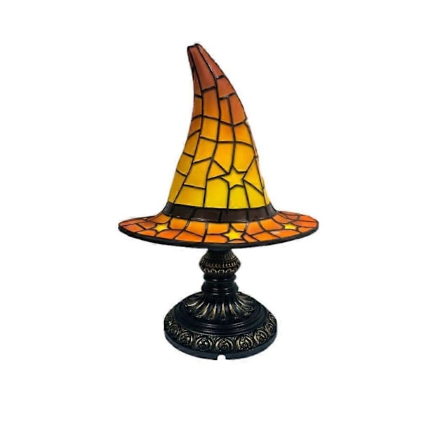 Heksehat Lampe, Håndlavet Gotisk Farvet Resin Natlampe til Soveværelse Orange 30cm