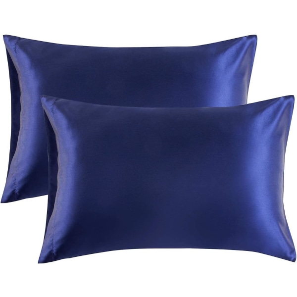 Satin Pudebetræk Til Hår Og Hud, 2-pak - Standard Størrelse Pudebetræk - Satin Pudebetræk Med Konvolutlukning Blå20  x 29 Navy 20  x 29