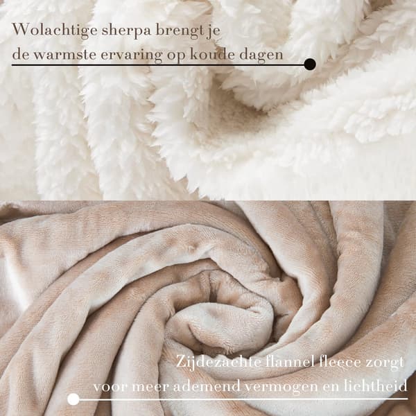 DecoSence Fleecetæppe 150x200 cm, Blødt Sherpa-kast med Flannelfleece, Ekstra Tykt Varmt Plaid til Sofa og Seng, Ecru Beige