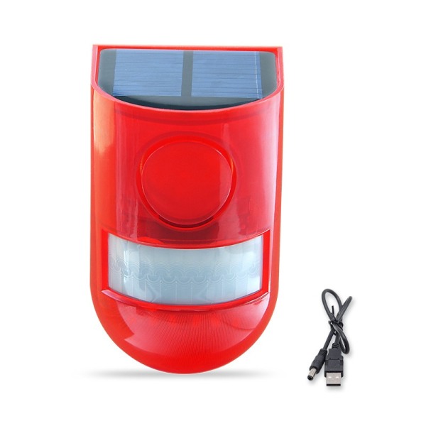 Solar Lyd & Lys Alarm Bevægelsessensor 110 Decibel Sirene Lyd Alert & 6 LEDs Flash Advarsel Strobe Sikkerhed Alarm System til Farm