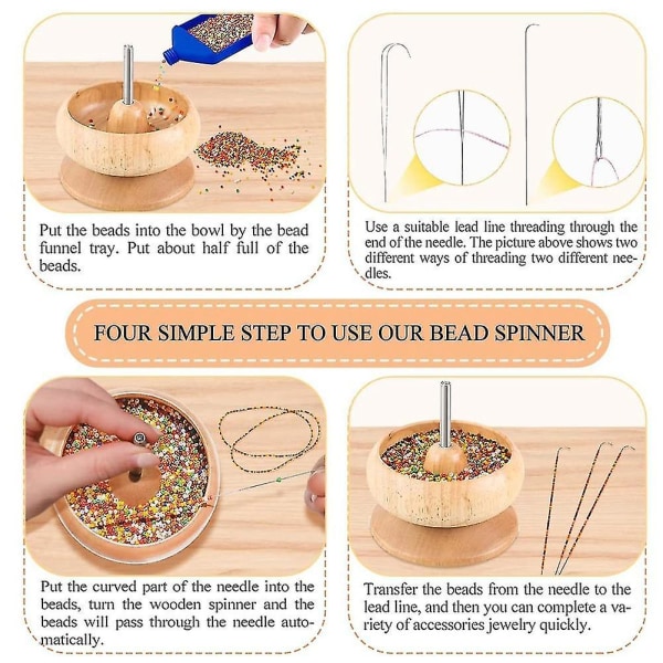 Wooden Bead Spinner With 2pcs Big Needles And 3 Bag Seed Beads Compatible With Jewelry Making Tools Quickly Str