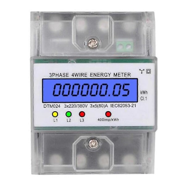 RYI_3-fas 4-ledare Energimätare 220/380V 5-80A Energiförbrukning kWh-mätare DIN-skena Montering Digital
