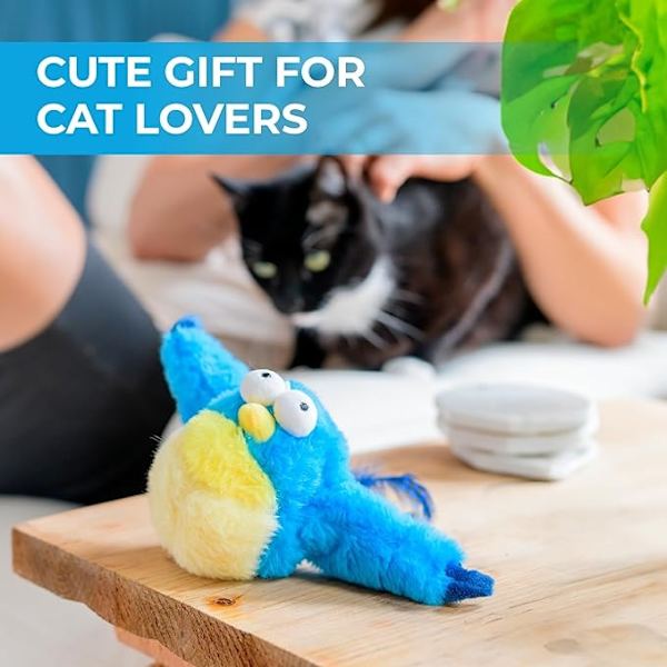 Interaktiv Kvittrande Fågel Katt Leksak med Fickor | USB Laddad Katt Fågel Leksak för Innekatter i Alla Åldrar | Beröringsaktiverad Fågel Leksak