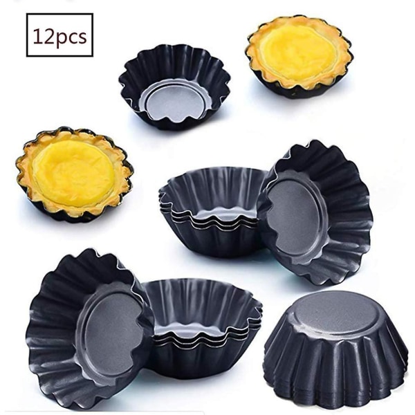 12-piece Egg Tart Mould 7.5cm Mini Cake Pan Carbon Steel Pancake Pan (black)