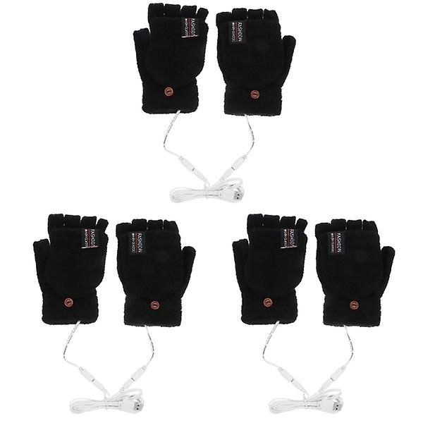 3 Par Elektriske USB-oppvarmede Hansker Vinter Termiske Halvfingerhansker Med Fullfingerdeksel 3 par 3 pairs 16X10CM