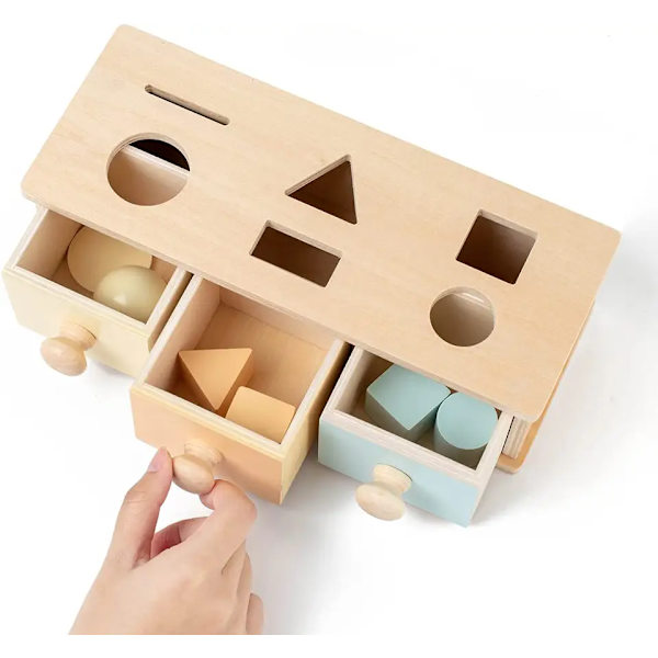 Montessori-kolikoiden ja pallojen yhdistämislaatikko, puinen laatikkokolikkolaatikko, esineiden pysyvyyden laatikko, varhaiskasvatuslelu (laatikkokotelo)