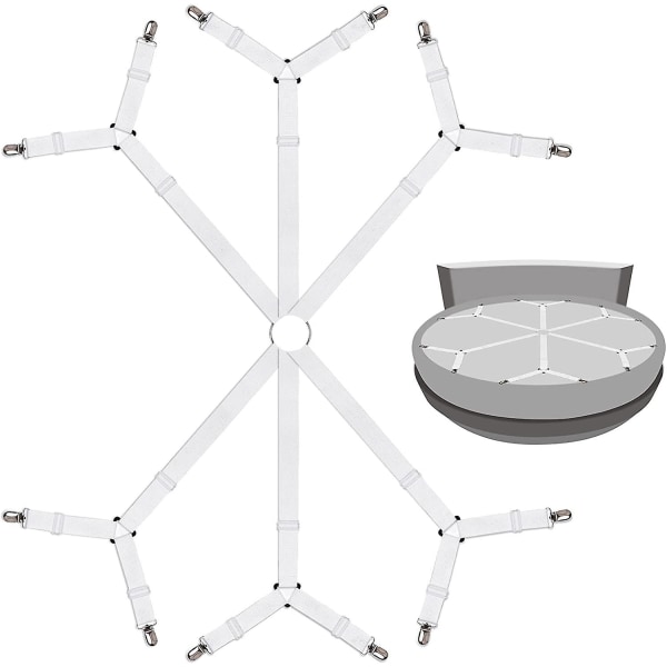 Sängin venytyslakana, säädettävä 6 puolta, säädettävät kiinnikkeet, sopii pyöreille ja neliömäisille patjoille, valkoinen