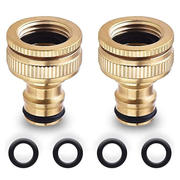 Messing Havevandslangehane Konnektor Fitting til 2-i-1 Gevindhane Adapter (2 stk., Messingfarve)