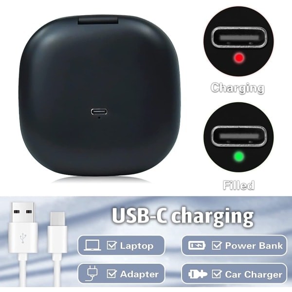/Ryi/ Kompakt Spejl med 3X Forstørrelse Bærbart Lommespejl Dobbeltsidet LED-Lampe Makeup Spejl USB-C Genopladeligt Rejsespejl (Sort)