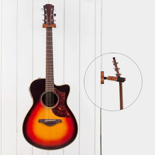 Gitarveggkrok med automatisk lås for alle klassiske akustiske eller elektriske gitarer Rosewood-gitarformet trebase