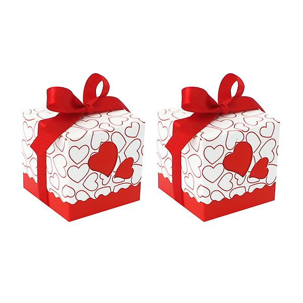 50 stk Hjerteformede Konfektæsker Kvadratiske Chokoladeæsker Gavebeholder Med Bånd Til Bryllup (pink)Rød5X5X5cm Red 5X5X5cm