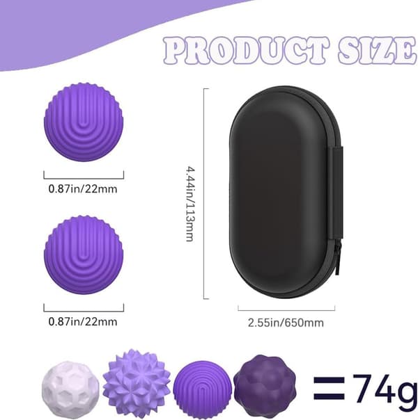 Magnetiska Fidget-bollar, 8-delat texturerat silikonset för stresslindring, tysta sensoriska leksaker för åldrarna 12+, lila och vit