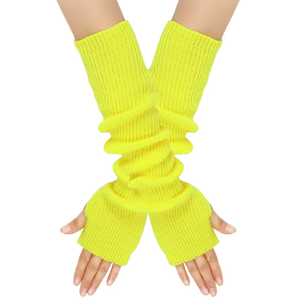 Kåshe-blandede armuvarmere, vinterfingerløse hansker, strikkede votter, håndleddsvarmere med tommelhull for kvinner Fluorescent yellow One size fits all