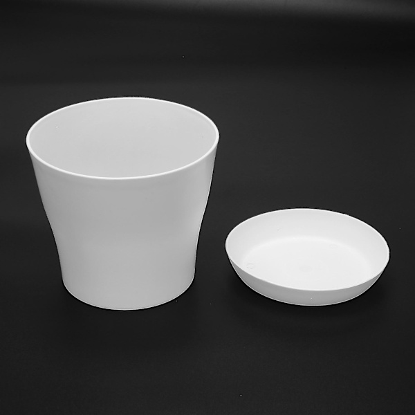 4x Plastik Planteblomst Potte Planter Med Underkop Rund Glans Hjem Have Dekoration, Hvid Øvre Cal