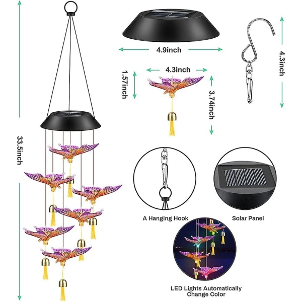 Led Solvindespil, Farveskiftende Solcelledrevet Led Vindespil, Hængende Vindespil, Sommerfugl Med Vandafvisende Solcellelamper Til Have, Have, Hjem