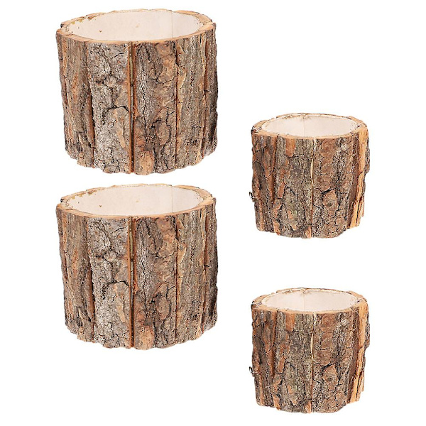4 st Bark Sukkulenterkrukor Multifunktionella Träfågelholkar Balkong Sukkulenter Växtkruka 12.5X12.5X11CM 12.5X12.5X11CM