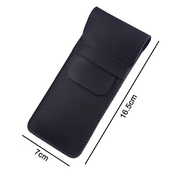 Ekte lær pennveskeholder for fountain pen, multipenner, beskyttende etui, retro klaffdeksel, flere pennsett, svart black