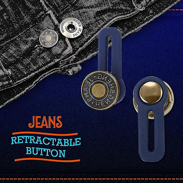 12 stk. Bukseforlengerknapp for jeans, krager, mansjetter, ingen sying, metall, uttrekkbare knapper for forlengerjeansbukser
