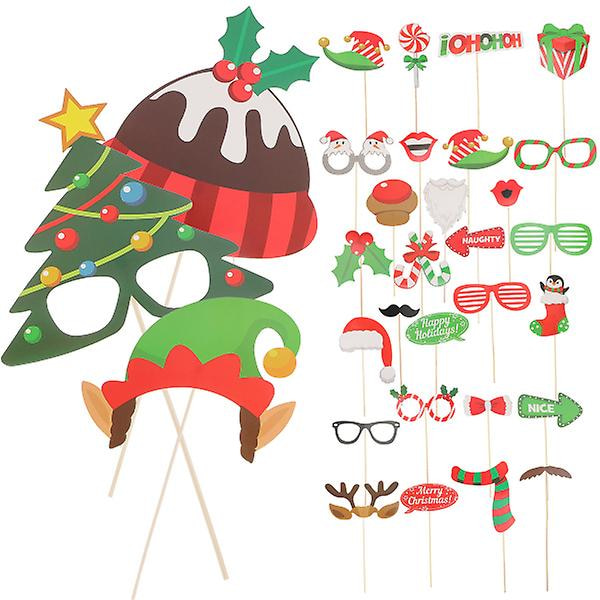 32 stk Brilleglass-tilbehør Julerelaterte Selfie-rekvisitter Julerelaterte Festgaver Julerelaterte Briller Assorterte Farger 13,5x11cm Assorted Color 13.5x11cm