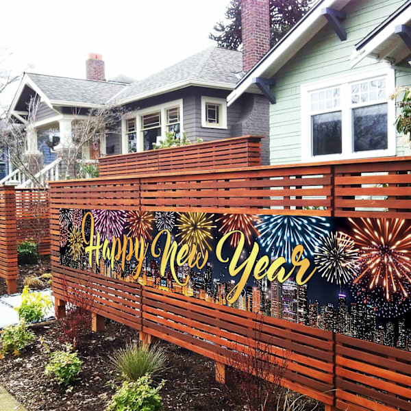 2 st Happy New Year-banderoll 2025, Nyårsbakgrund, Design, Nyårsafton Dekorationer, Hängande Banderollskylt
