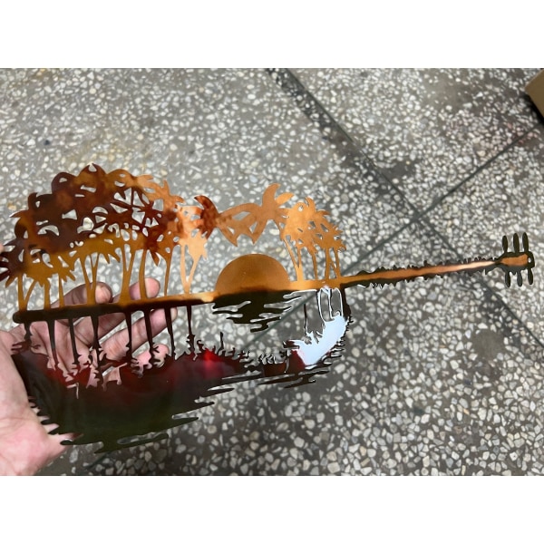 Dekorativ Metal Kunst Abstrakt Guitar, Guitar Vægskulptur Solnedgang Skov Smijern Metal, Musik Væghængende Dekoration