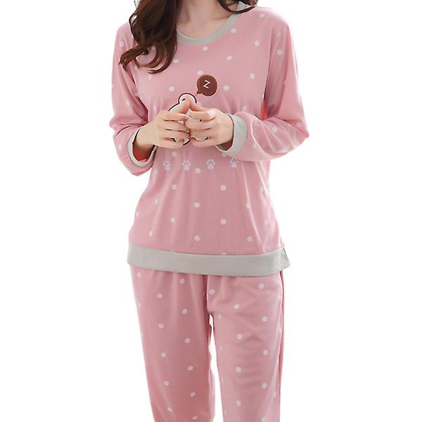 Tecknad långärmad Pyjamas Set Höst Nattkläder Cotton Loungewear Hemkläder Kostym för kvinnor storlek L (s L