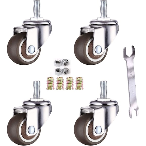 4 kpl M6 x 15 mm huonekalujen pyöriviä pyöriä 32 mm kierteellä TPE-pehmeällä kumilla 32 mm kierteellä