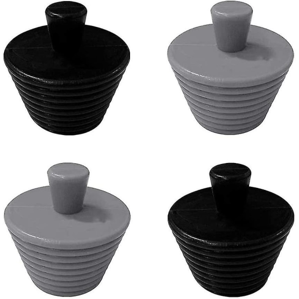 4 stk. Badekarplugger vaskplugger Universal silikonavløpsplugg for kjøkkenbadekar vaskavløp (2 sorte og 2 grå)