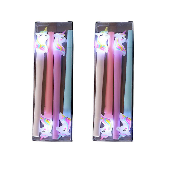 2 stk. Lysende Sjove Penne LED Tegneserieform Design Glow Penne Sæt Til Børn (enhjørning)