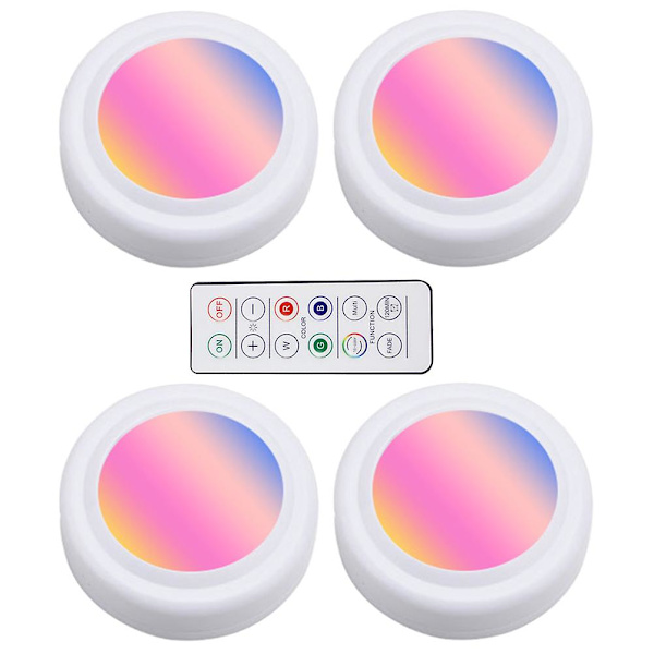 4 st Puck-lampor LED Färgväxlande Ljus RGB Under Skåpsbelysning Med Fjärrkontroll Vit 6.7X6. White 6.7X6.7X2.9CM